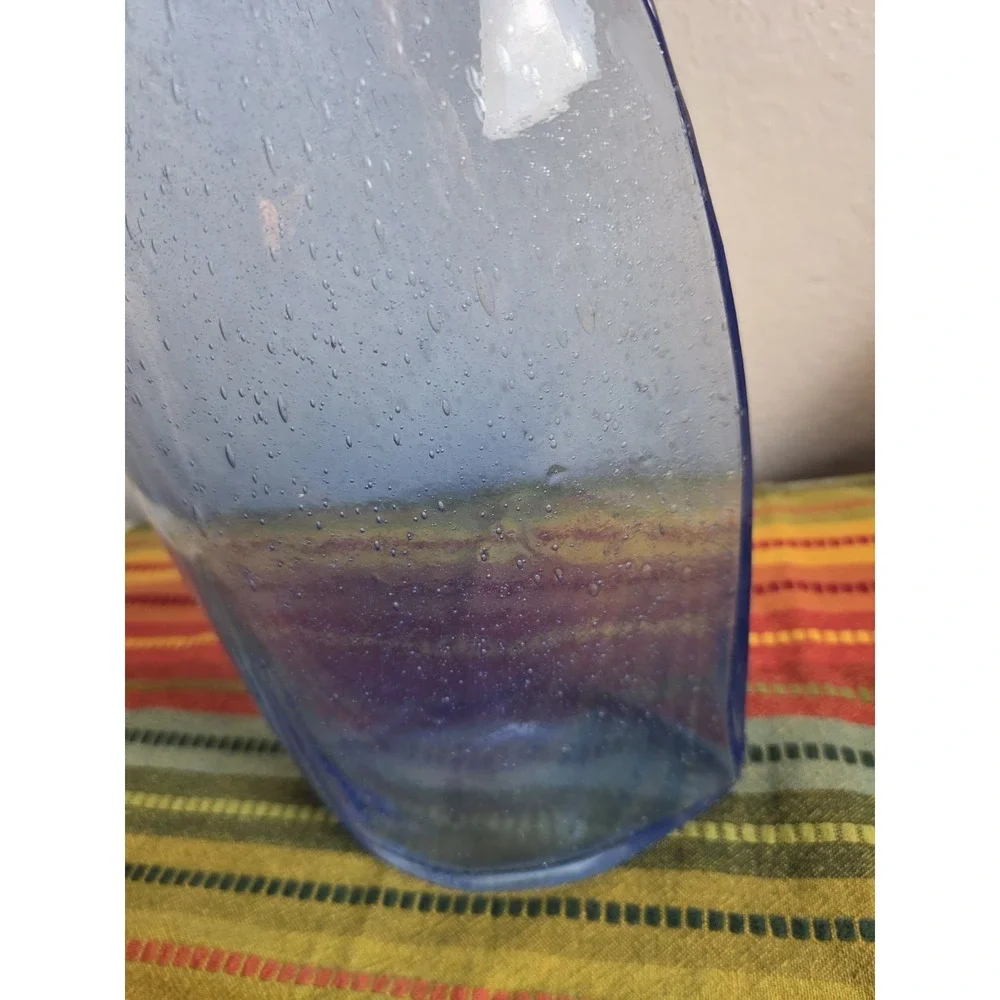 Toshichi Iwata style hand blown blue glass bottle Minimalist